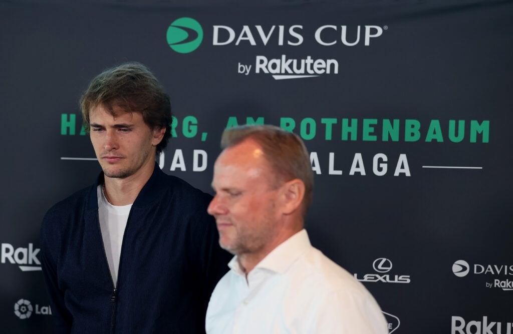 Alexander Zverev of Germany talks to the media during the Davis Cup Hamburg press conference at Le Meridien.