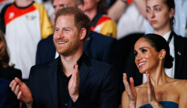 Prince Harry, Duke of Sussex and Meghan, Duchess of Sussex are seen during the closing ceremony of the Invictus Games Düsseldorf 2023 at Merkur Spiel-Arena on September 16, 2023 in Duesseldorf, Germany. (Photo by Joshua Sammer/Getty Images)