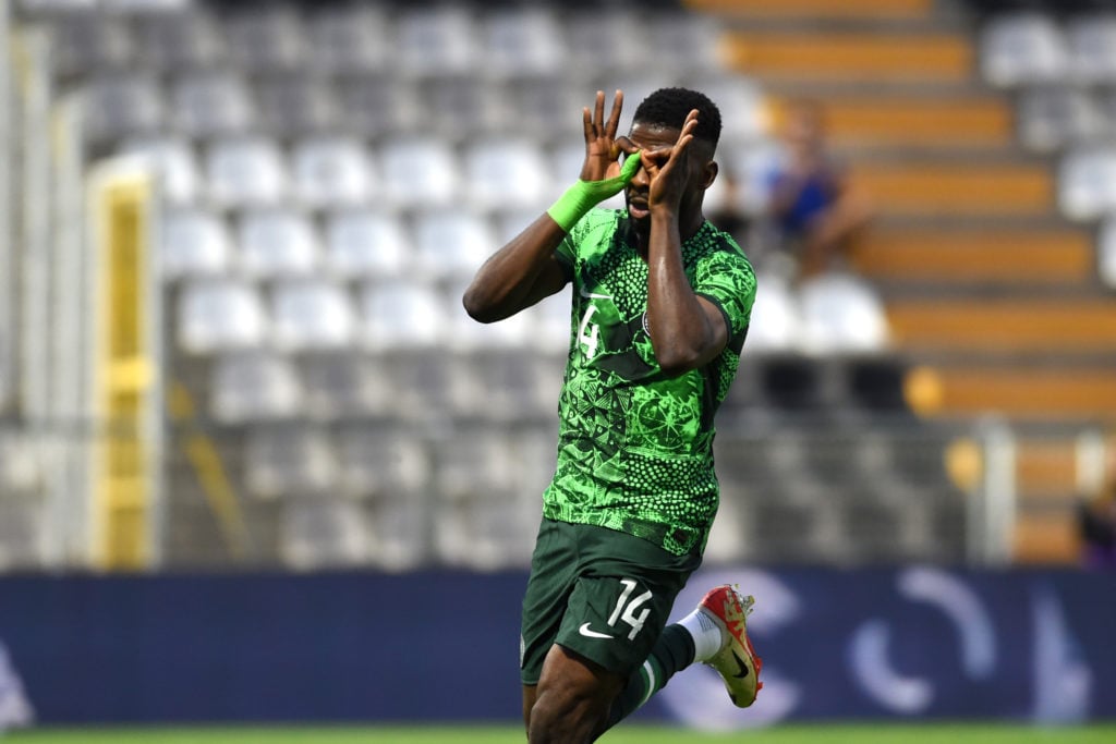 Kelechi Iheanacho of Nigeria celebrates after scoring his goal ,during the International Friendly match between Saudi Arabia and Nigeria at Estadio Municipal de Portimao