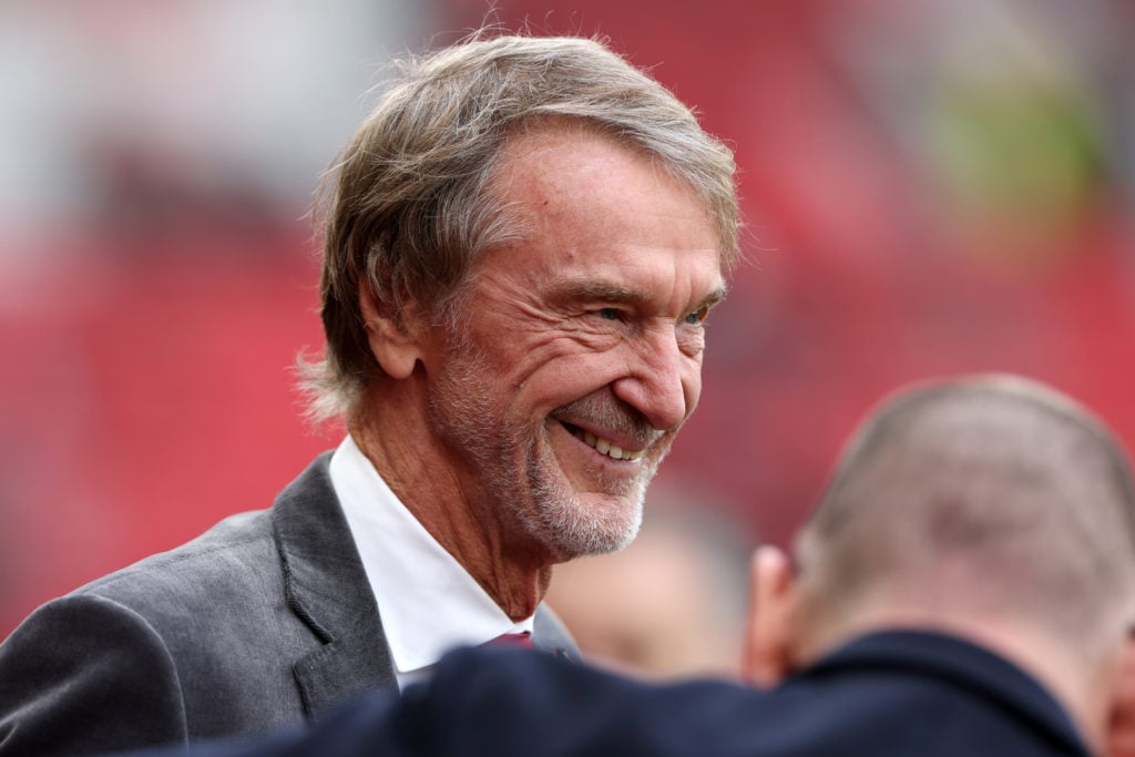 Manchester United co-owner Sir Jim Ratcliffe converses at Old Trafford