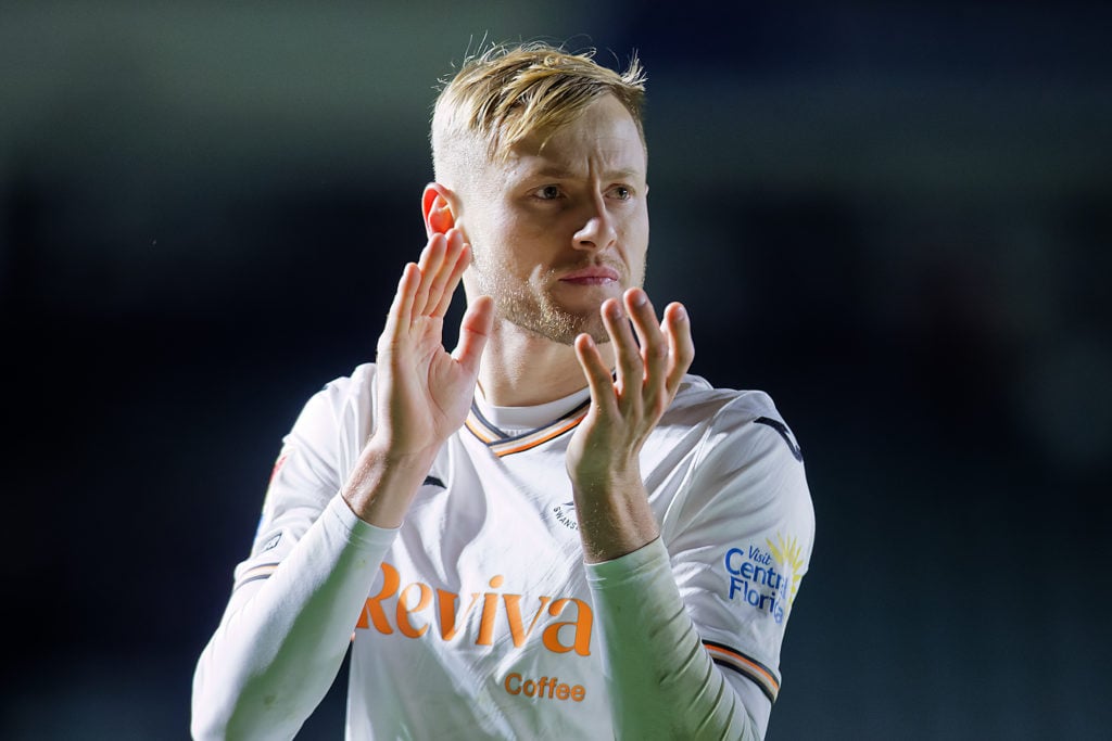 Swansea City defender Harry Darling applauds fans against Plymouth Argyle.