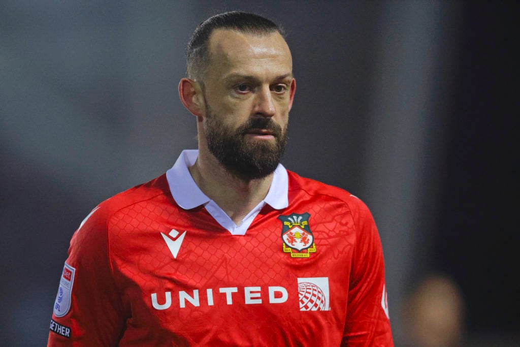 Steven Fletcher of Wrexham looks on during the Sky Bet League One match between Shrewsbury Town FC and Wrexham AFC