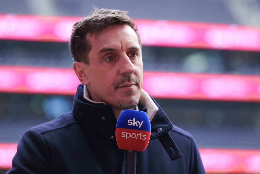 Sky Sports pundit Gary Neville at a Premier League match between Tottenham and Manchester United