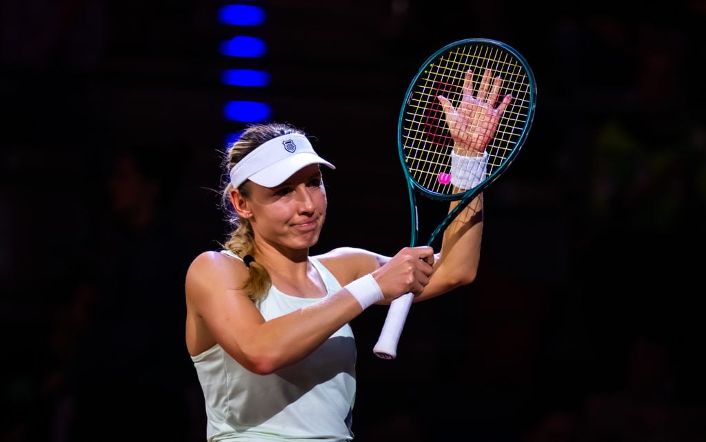 Ekaterina Alexandrova in action at the 2025 Porsche Tennis Grand Prix