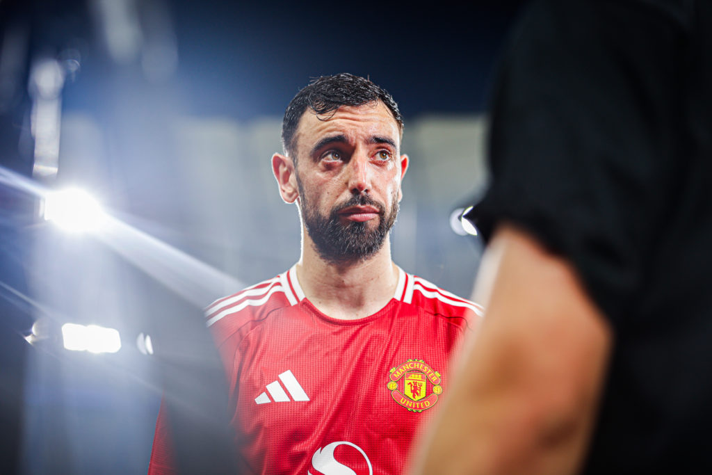 Bruno Fernandes speaking to the media after a post-season friendly for Manchester United.