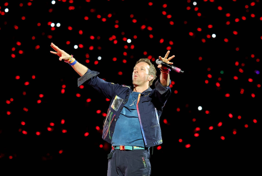 Chris Martin of Coldplay playing a show in Las Vegas