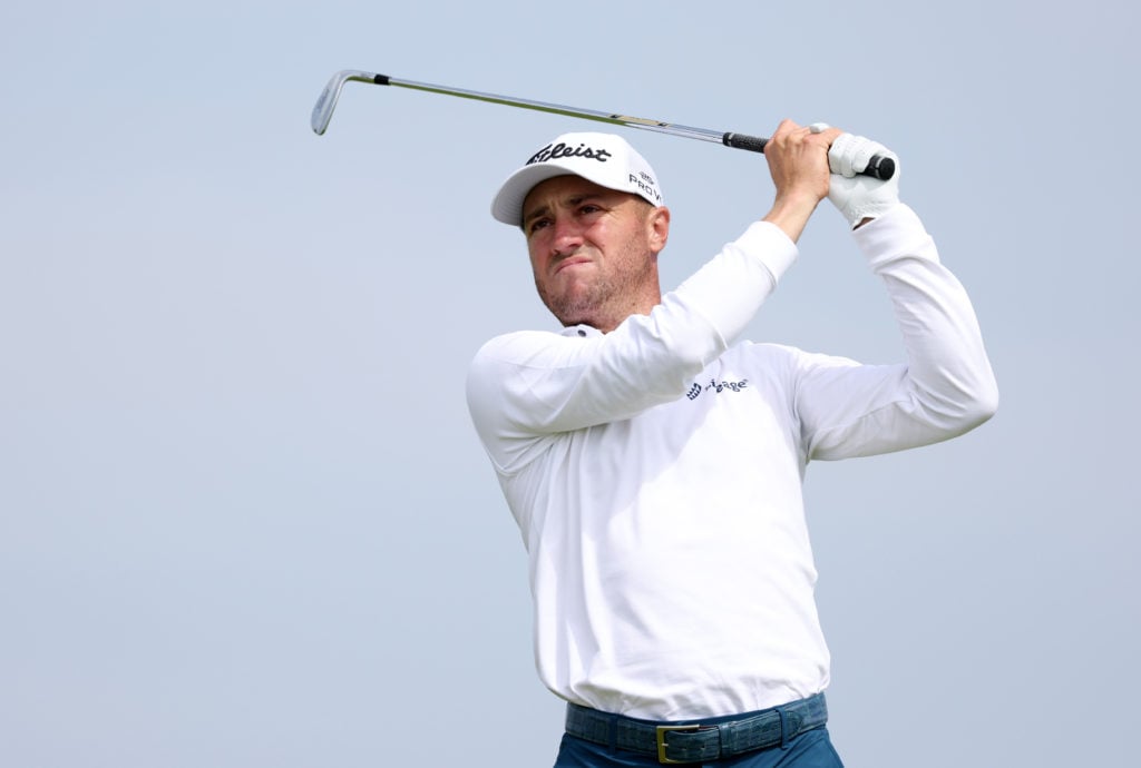 Justin Thomas tees off at The 153rd Open Championship.