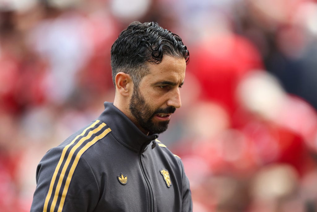Manchester United manager Ruben Amorim looks on during the pre-season friendly match between Manchester United and Fiorentina at Old Trafford in 2025 in Manchester, England.