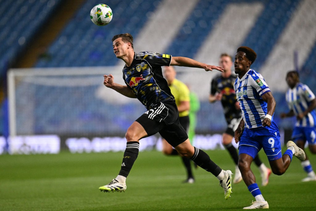 Jaka Bijol wins a header for Leeds United against Sheffield Wednesday