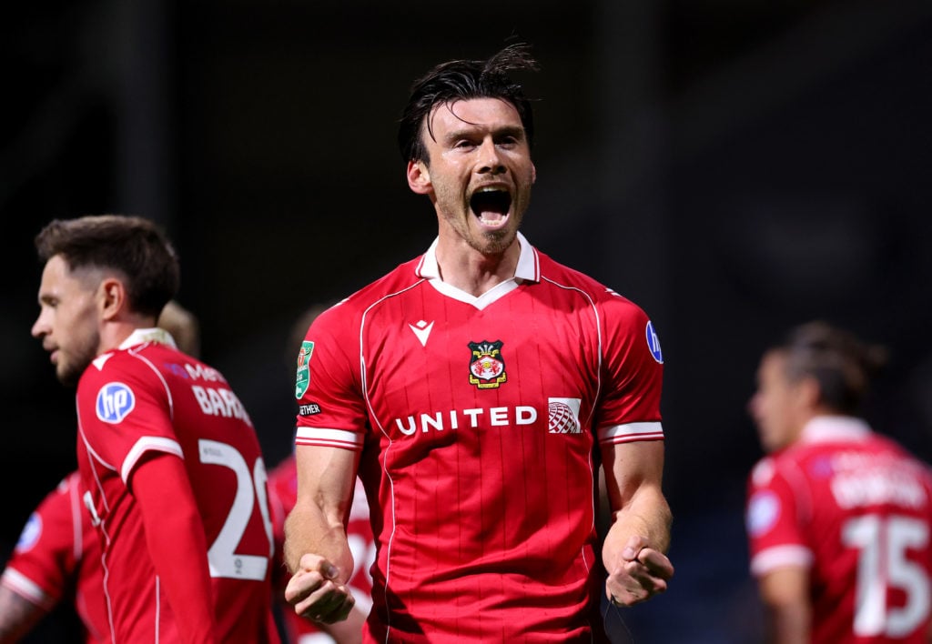 Kieffer Moore of Wrexham celebrates