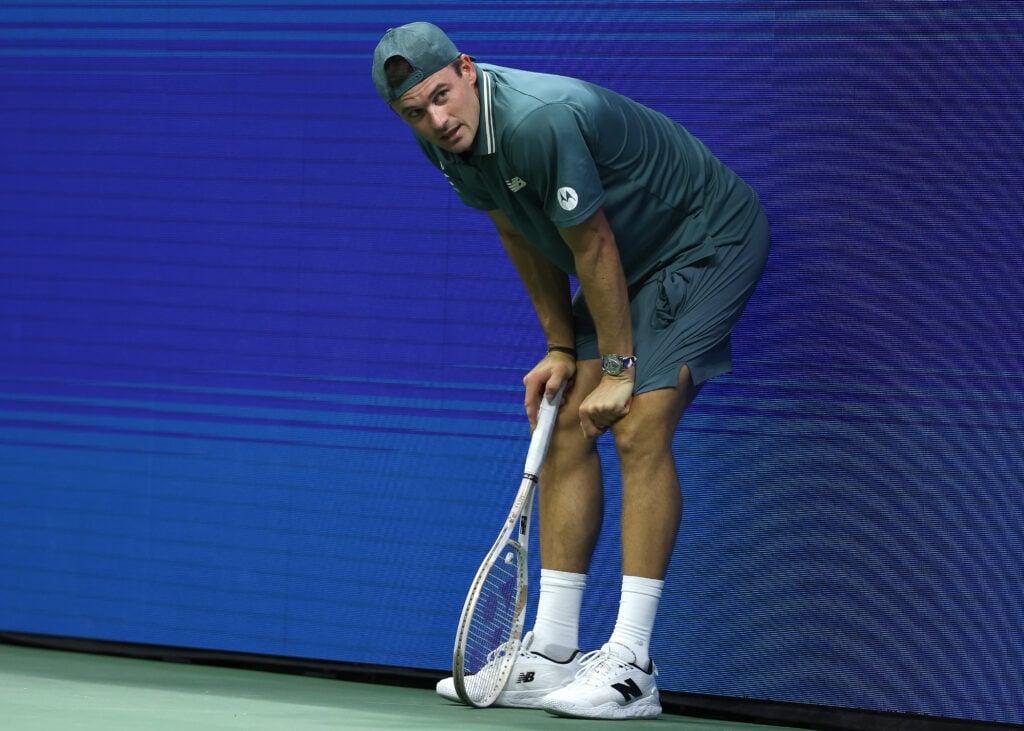 Tommy Paul of the United States looks on against Alexander Bublik of Kazakhstan during their Men's Singles Third Round match on Day Seven of the 2025 US Open at USTA Billie Jean King National Tennis Center.