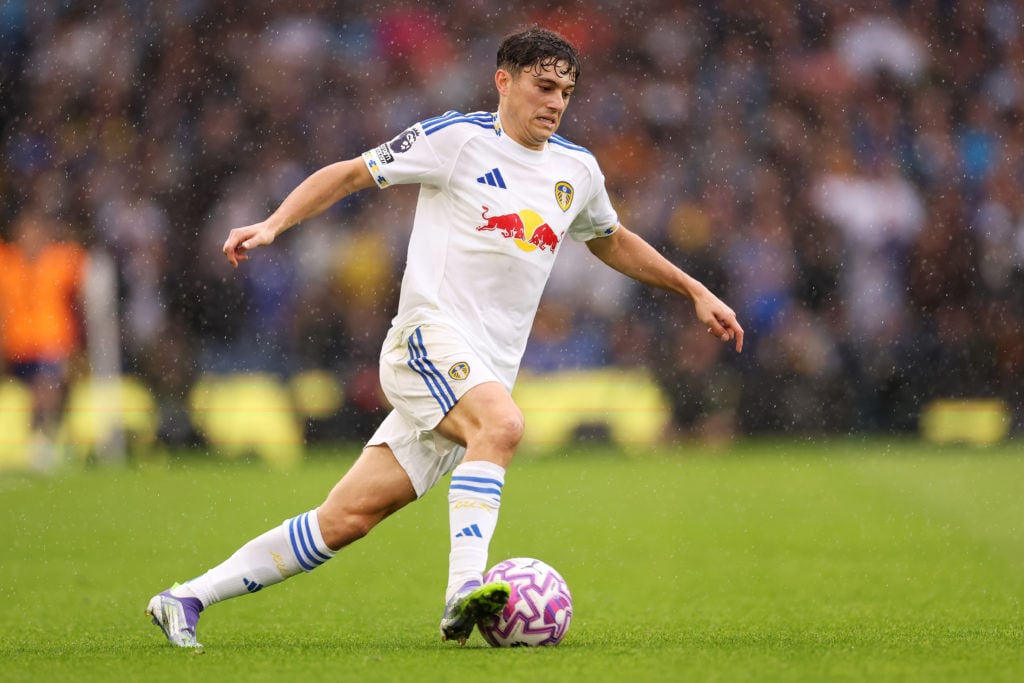 Dan James dribbles the ball while playing for Leeds United.