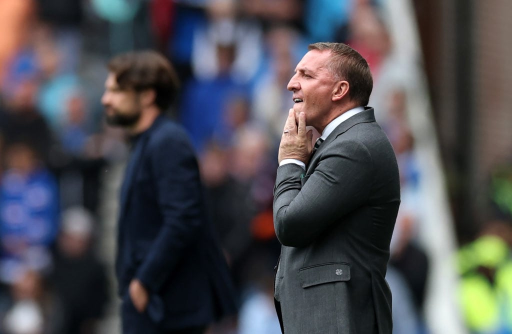 Brendan Rodgers and Russell Martin look on during Rangers' Premiership clash against Celtic at Ibrox.