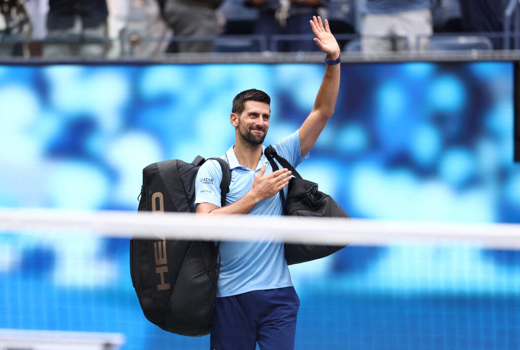 Novak Djokovic waves goodbye to the fans at the US Open
