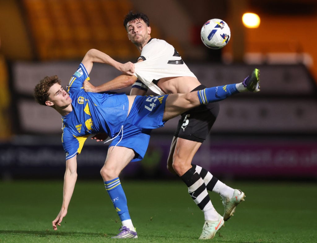 Harry Gray competes for the ball during Port Vale v Leeds United U21 - Vertu Trophy