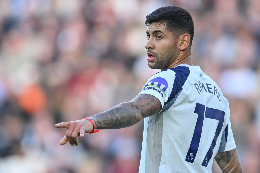 Cristian Romero during West Ham United v Tottenham Hotspur in the Premier League