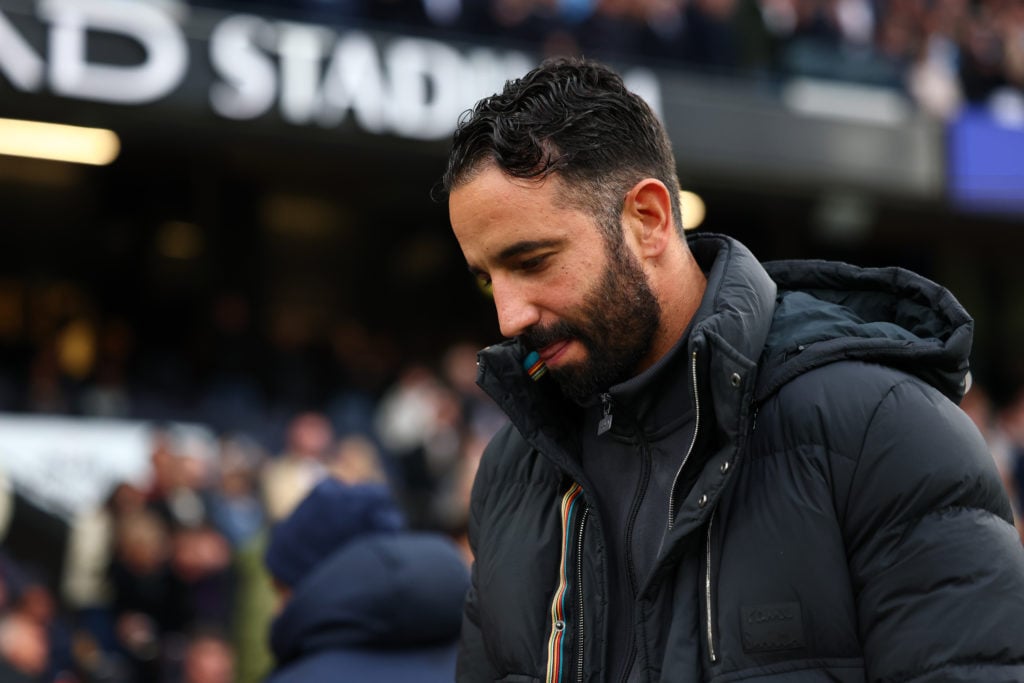 Manchester United manager Ruben Amorim during the Premier League match between Manchester City and Manchester United at the Etihad Stadium in 2025 in Manchester, England.
