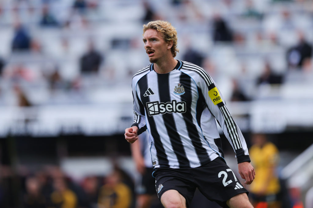 Nick Woltemade looks on during a Premier League game between Newcastle United and Wolves.