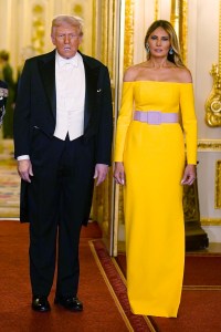 U.S. President Donald Trump and First Lady Melania Trump arrive for the State Banquet hosted by King Charles III and members of the Royal Family at Windsor Castle during the state visit by the President of the United States of America on September 17, 2025 in Windsor, England. President Trump is in England from Sept. 16-18 on his second UK state visit, with the previous one taking place in 2019 during his first presidential term.  