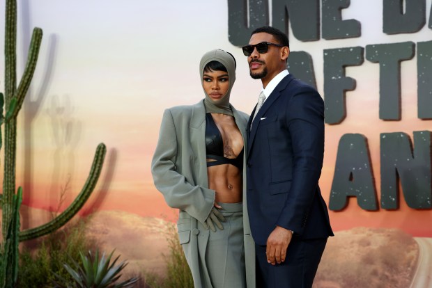 LONDON, ENGLAND - SEPTEMBER 16: Teyana Taylor and Aaron Pierre attend the London Premiere of "One Battle After Another" at Leicester Square on September 16, 2025 in London, England. (Photo by Tim P. Whitby/Getty Images for Warner Bros. Pictures)