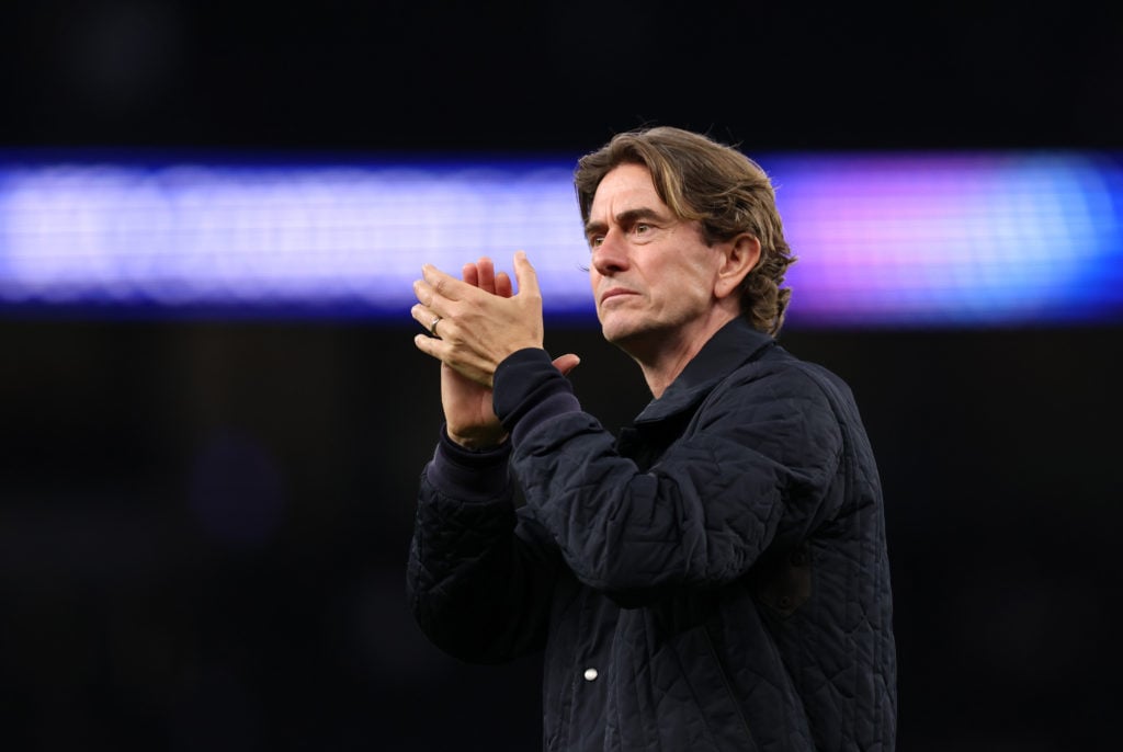 Thomas Frank applauds after Tottenham vs Villarreal in the Champions League