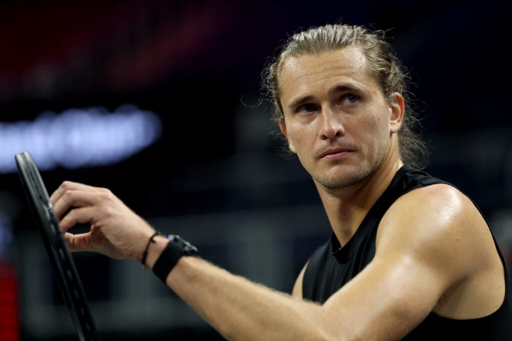 Alexander Zverev looks on during a practice session at the Laver Cup.