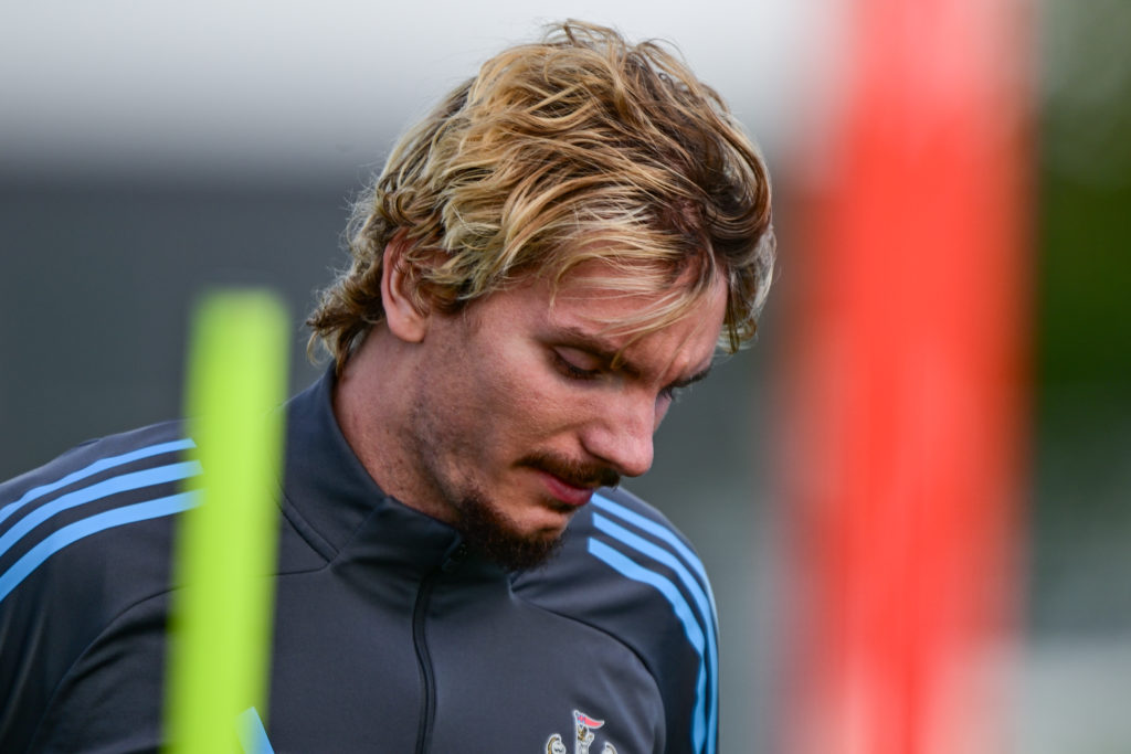 Nick Woltemade takes part in a Newcastle United training session.