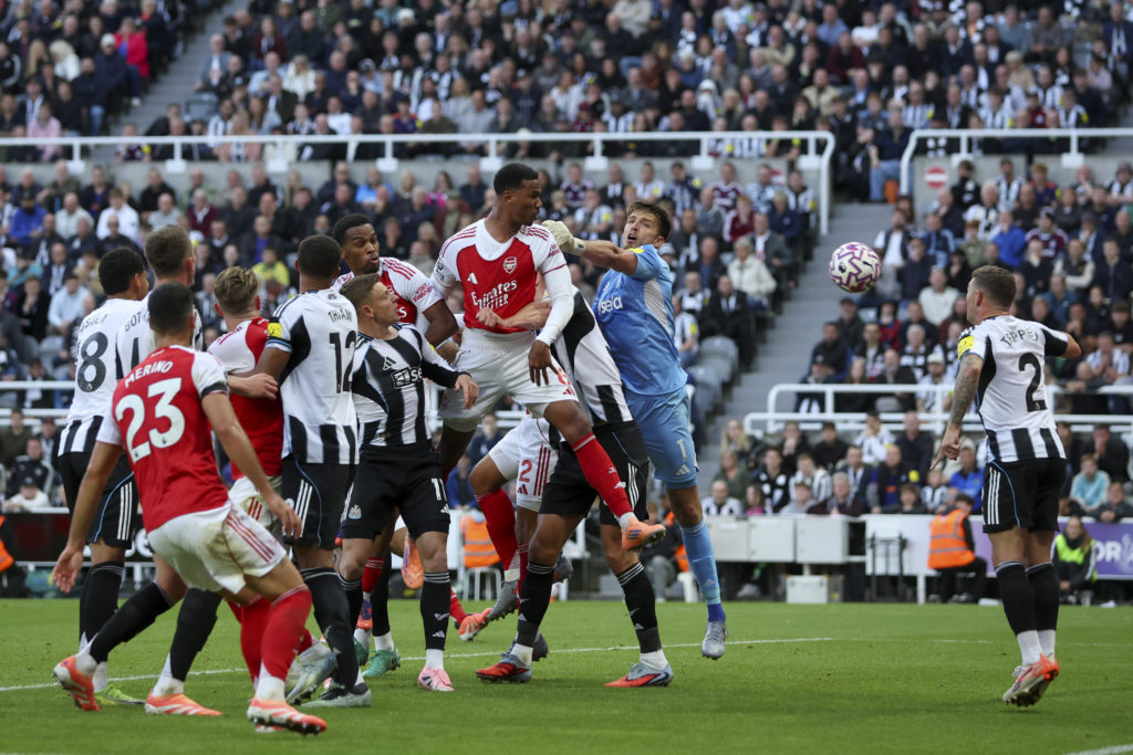 Gabriel scores for Arsenal against Newcastle United.