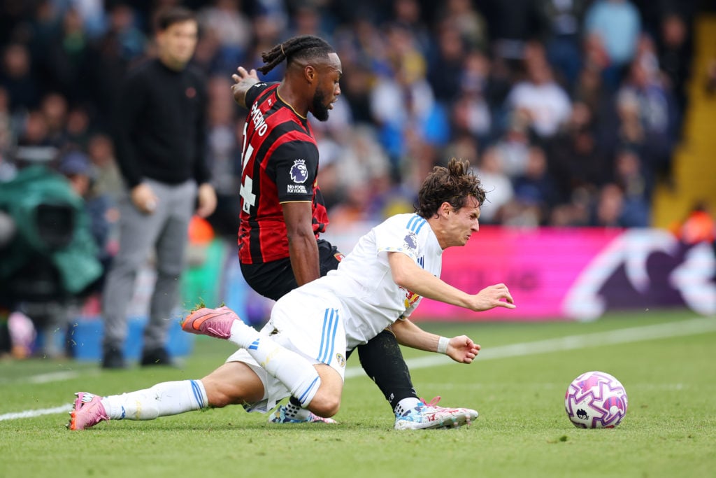 Brenden Aaronson in action for Leeds against Bournemouth.