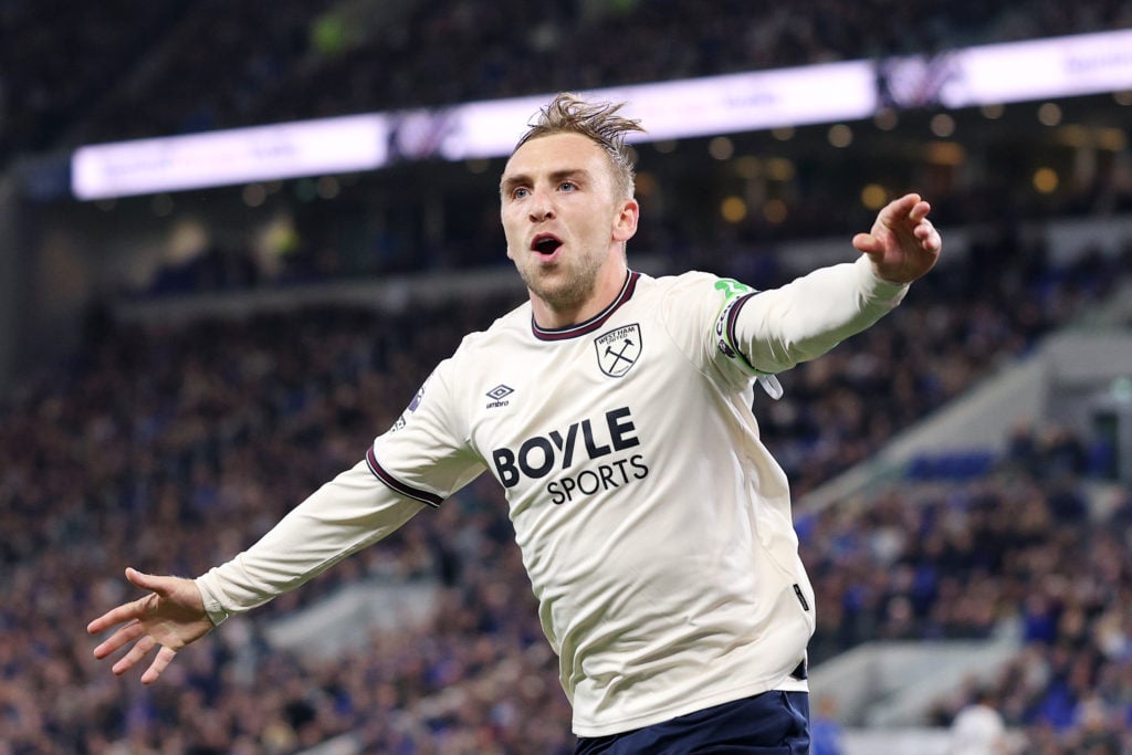 Jarrod Bowen scores during Everton v West Ham United - Premier League