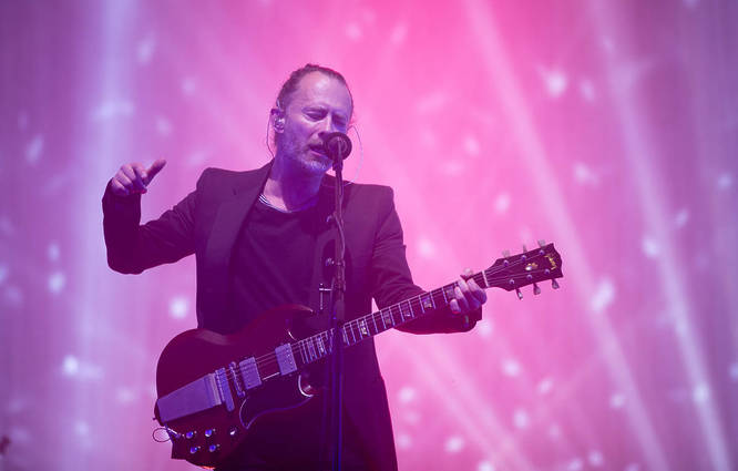 Thom Yorke of Radiohead during the band's set at Glastonbury 2017