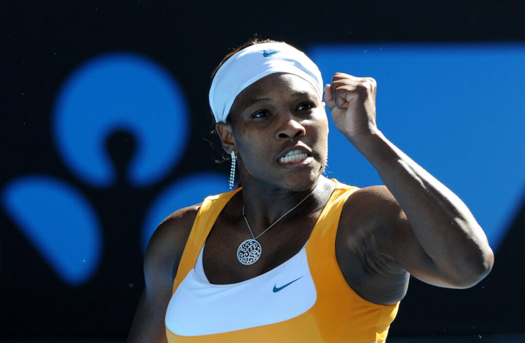 Serena Williams gestures during the 2010 Australian Open quarterfinals