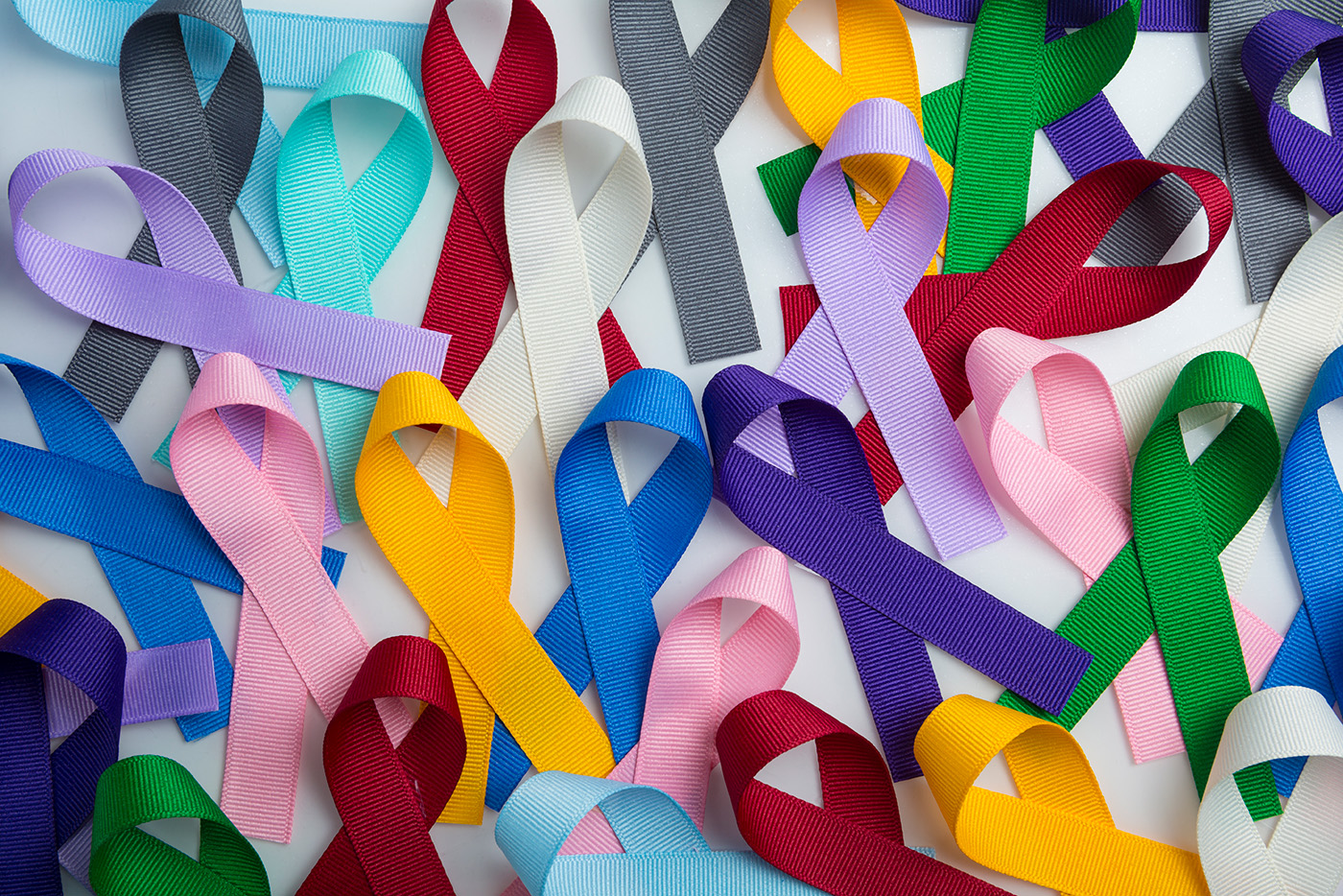 Colorful cancer ribbons as Health symbols for all types of cancers