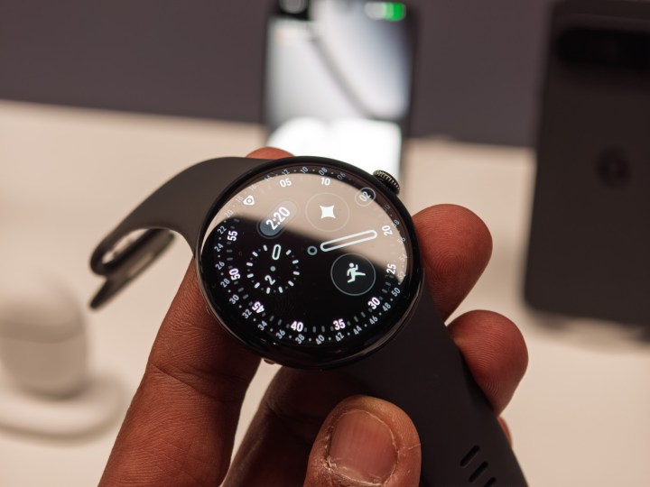 Google Pixel Watch 4 in black in the hand
