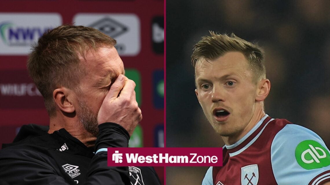 An image of Graham Potter looking upset, next to an image of James ward-Prowse looking annoyed