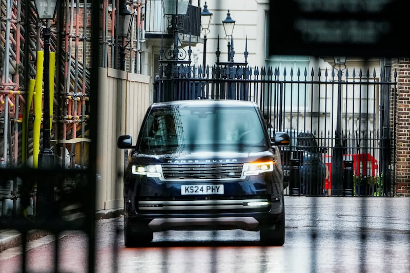 Britain's Prince Harry, inside a vehicle, arrives at Clarence House, an official residence of Britain's King Charles, in London, Britain, September 10, 2025.