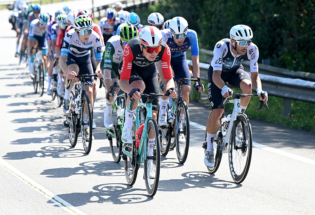 L'ANGLIRU, SPAIN - SEPTEMBER 05: (L-R) Pierre Thierry of France and Team Arkea - B&amp;B Hotels and David Gonzalez of Spain and Team Q36.5 Pro Cycling compete in the breakaway during the La Vuelta - 80th Tour of Spain 2025, Stage 13 a 203.7km stage from Cabezon de la Sal to L'Angliru 1556m / #UCIWT / on September 05, 2025 in L'Angliru, Spain. (Photo by Dario Belingheri/Getty Images)