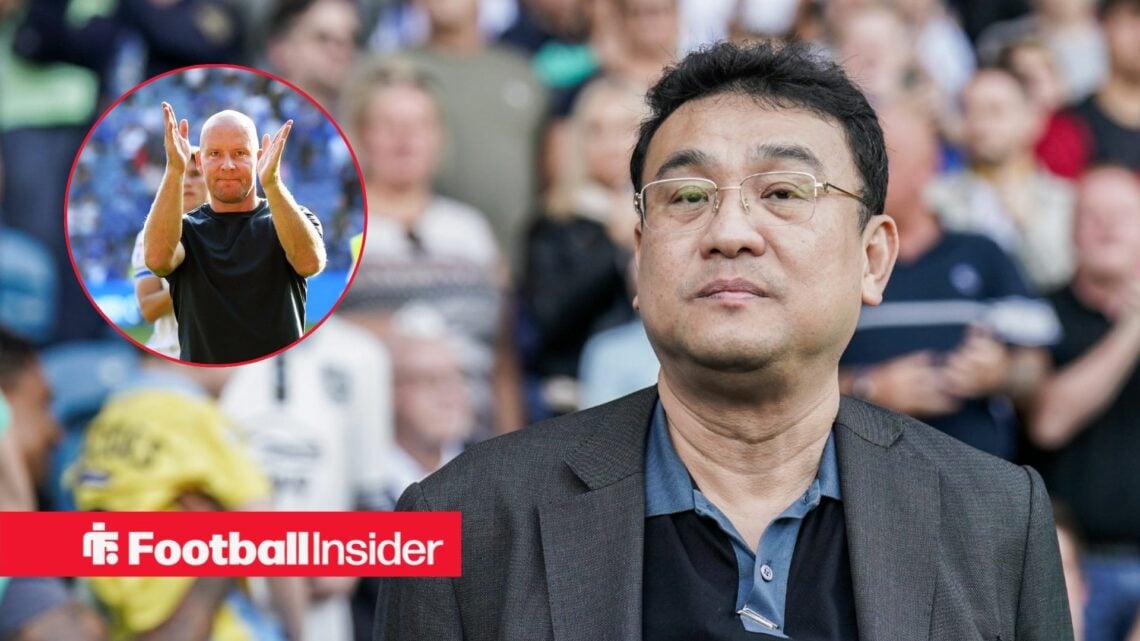 Sheffield Wednesday boss Henrik Pedersen in a circular frame alongside an image of owner Dejphon Chansiri