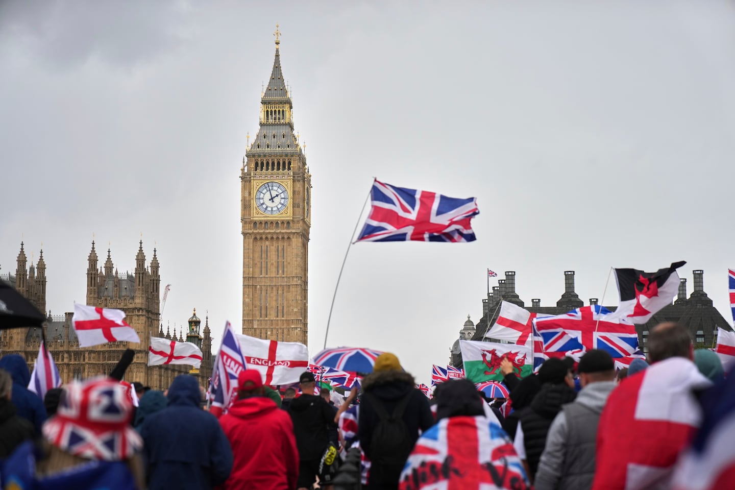 Demonstrators took part in the Tommy Robinson-led Unite the Kingdom march and rally near Westminster, London, on Saturday.