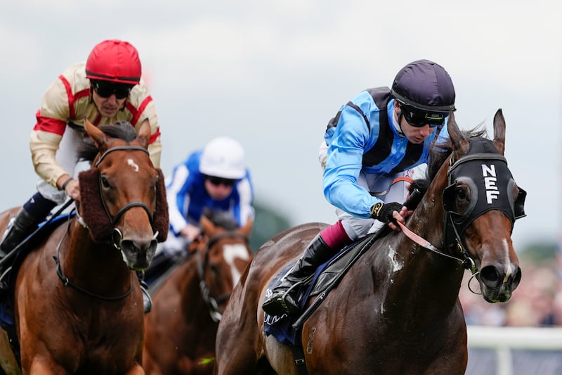 Oisin Murphy riding Asfoora (right) to win the Nunthorpe Stakes at York last month. Photograph: Alan Crowhurst/Getty Images