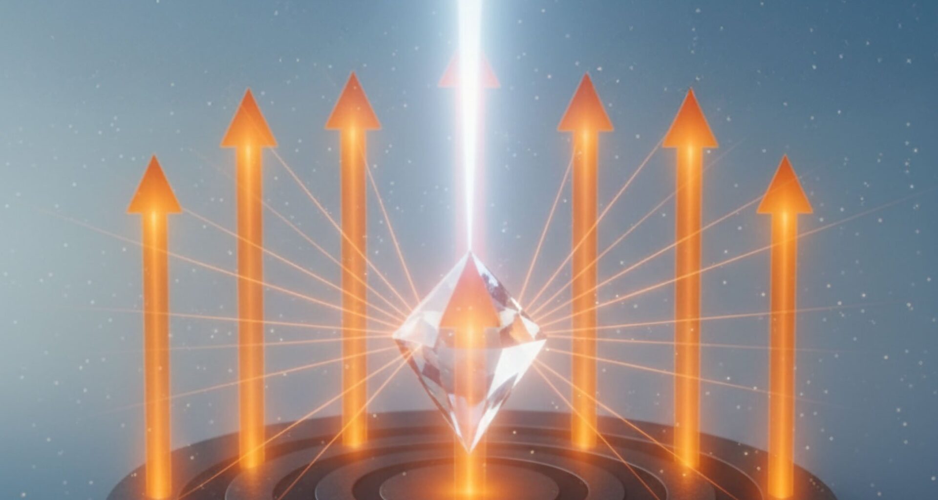 Illustration Showing Photon Emission From a Nanodiamond and Light Directed by a Bullseye Antenna
