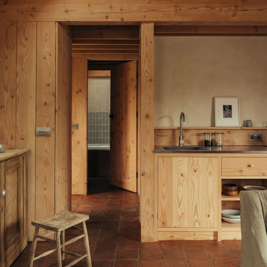 Douglas fir kitchen and living space 
