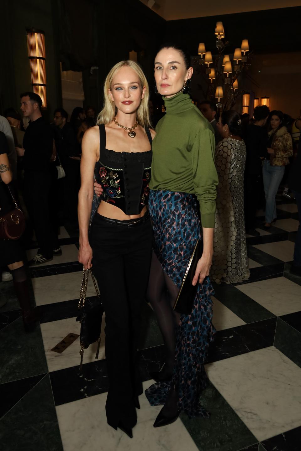 Jean Campbell and Erin O'Connor attend The London Standard's London Fashion Week party during LFW September 2025 at Aki
