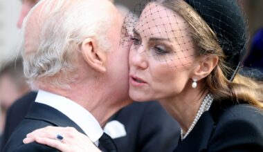 King Charles III and Catherine, Princess of Wales attend the Funeral of the Duchess of Kent at Westminster Cathedral on September 16, 2025 in London, England