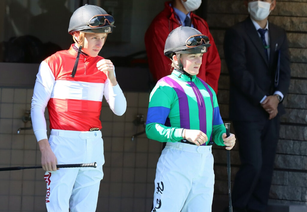 Tom Marquand and Hollie Doyle at Tokyo Racecourse