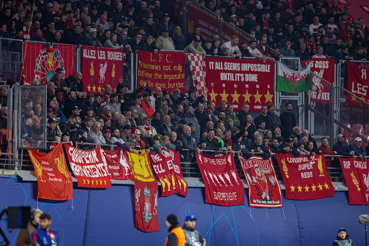 LEIPZIG, GERMANY - Wednesday, October 23, 2024: Liverpool supporters during the UEFA Champions League Match Day 3 game between RB Leipzig and Liverpool FC at the Red Bull Arena. (Photo by David Rawcliffe/Propaganda)