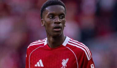 LIVERPOOL, ENGLAND - Monday, August 4, 2025: Liverpool's Trey Nyoni during a pre-season friendly match between Liverpool FC and Athletic Bilbao at Anfield. (Photo by David Rawcliffe/Propaganda)
