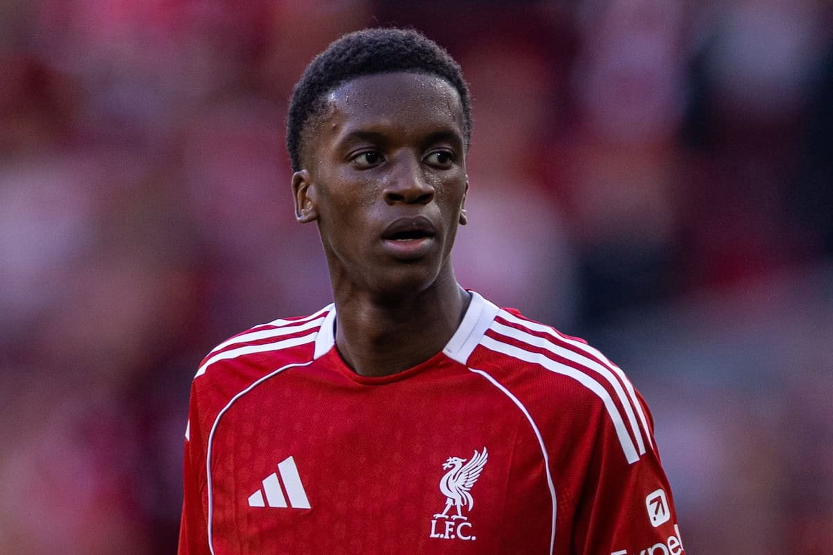 LIVERPOOL, ENGLAND - Monday, August 4, 2025: Liverpool's Trey Nyoni during a pre-season friendly match between Liverpool FC and Athletic Bilbao at Anfield. (Photo by David Rawcliffe/Propaganda)
