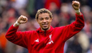 LIVERPOOL, ENGLAND - Saturday, September 20, 2025: Liverpool's goalscorer Hugo Ekitike celebrating after the final whistle during the FA Premier League match between Liverpool FC and Everton FC at Anfield. The 247th Merseyside Derby. (Photo by David Rawcliffe/Propaganda)