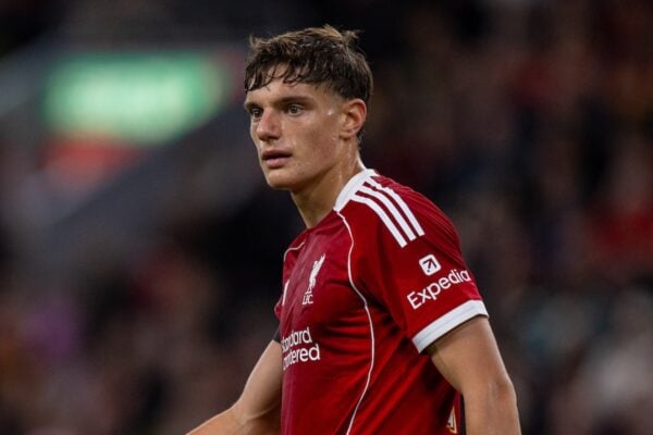 LIVERPOOL, ENGLAND - Tuesday, September 23, 2025: Liverpool's Giovanni Leoni during the Football League Cup 3rd Round match between Liverpool FC and Southampton FC at Anfield. (Photo by David Rawcliffe/Propaganda)